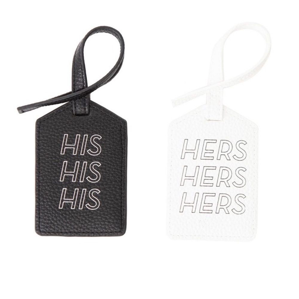 2/$15 Path Travel His Hers Luggage Tag Black White